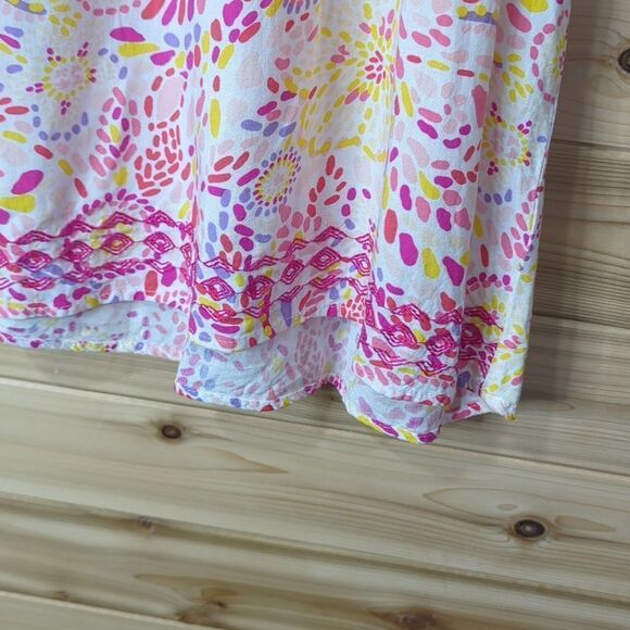 Savanna Jane Top Womens 1X Pink Printed PomPom Sleeveless Blouse Boho - Picture 4 of 9